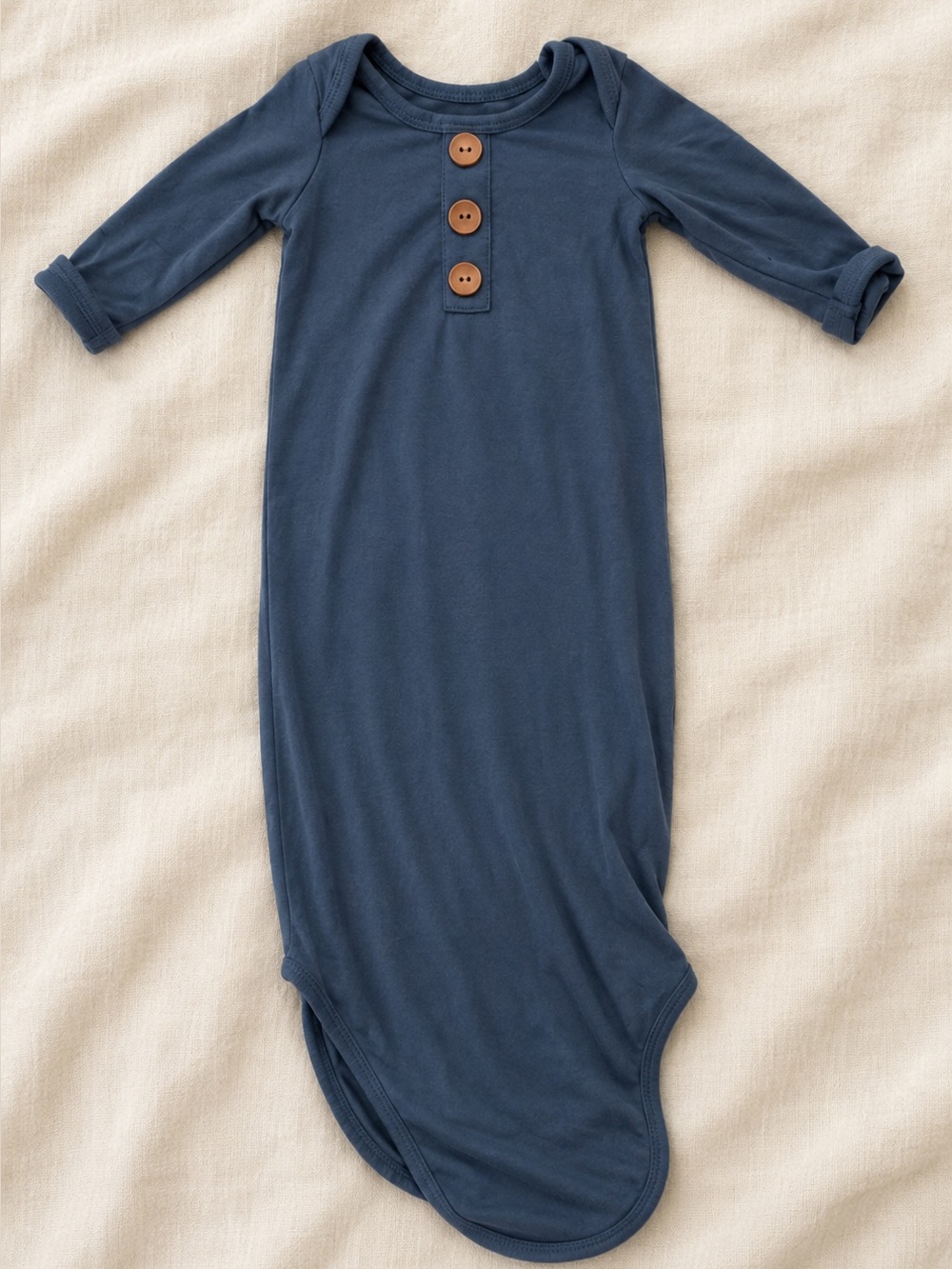 Caden Lane Navy Blue Long-Sleeve Baby Gown with Wooden Buttons
